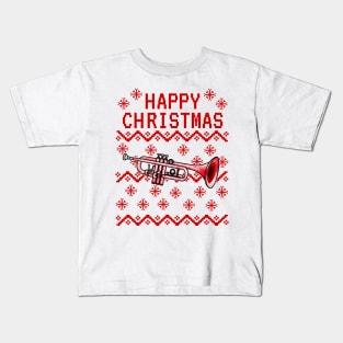 Trumpet Ugly Christmas Trumpeter Brass Teacher Musician Kids T-Shirt